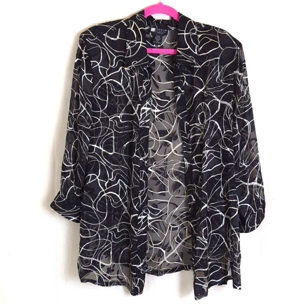 Carol Little Black and White Sheer Print Blouse 2X